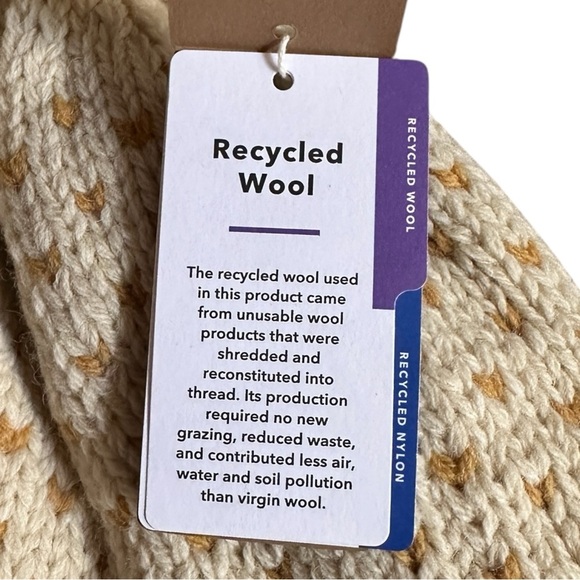 Patagonia Snowbelle Beanie Hat NWT Dotted Natural Wool Blend Fleece Lined Pom - Picture 5 of 8